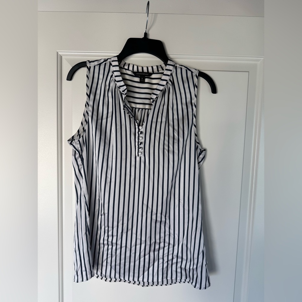 Banana Republic Navy and White Striped Blouse